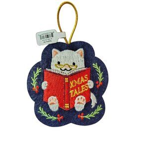 New Felt Seltzer Cat Reading a Book Ornament  X-Mas Tales, Christmas Embroidered